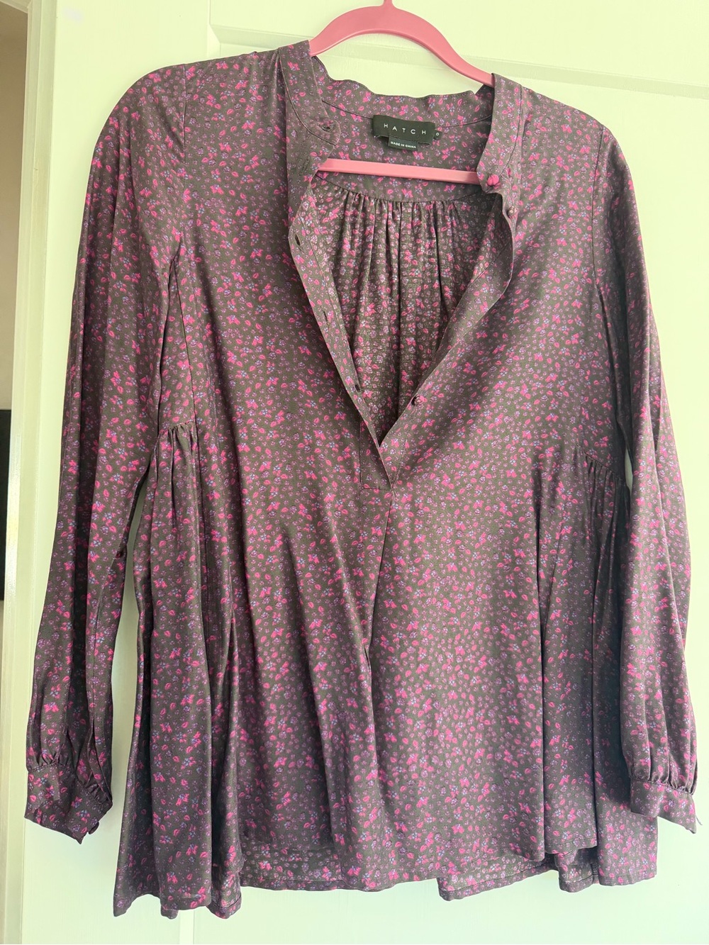 Hatch Maternity Plum Floral Long-Sleeve Blouse Size 0